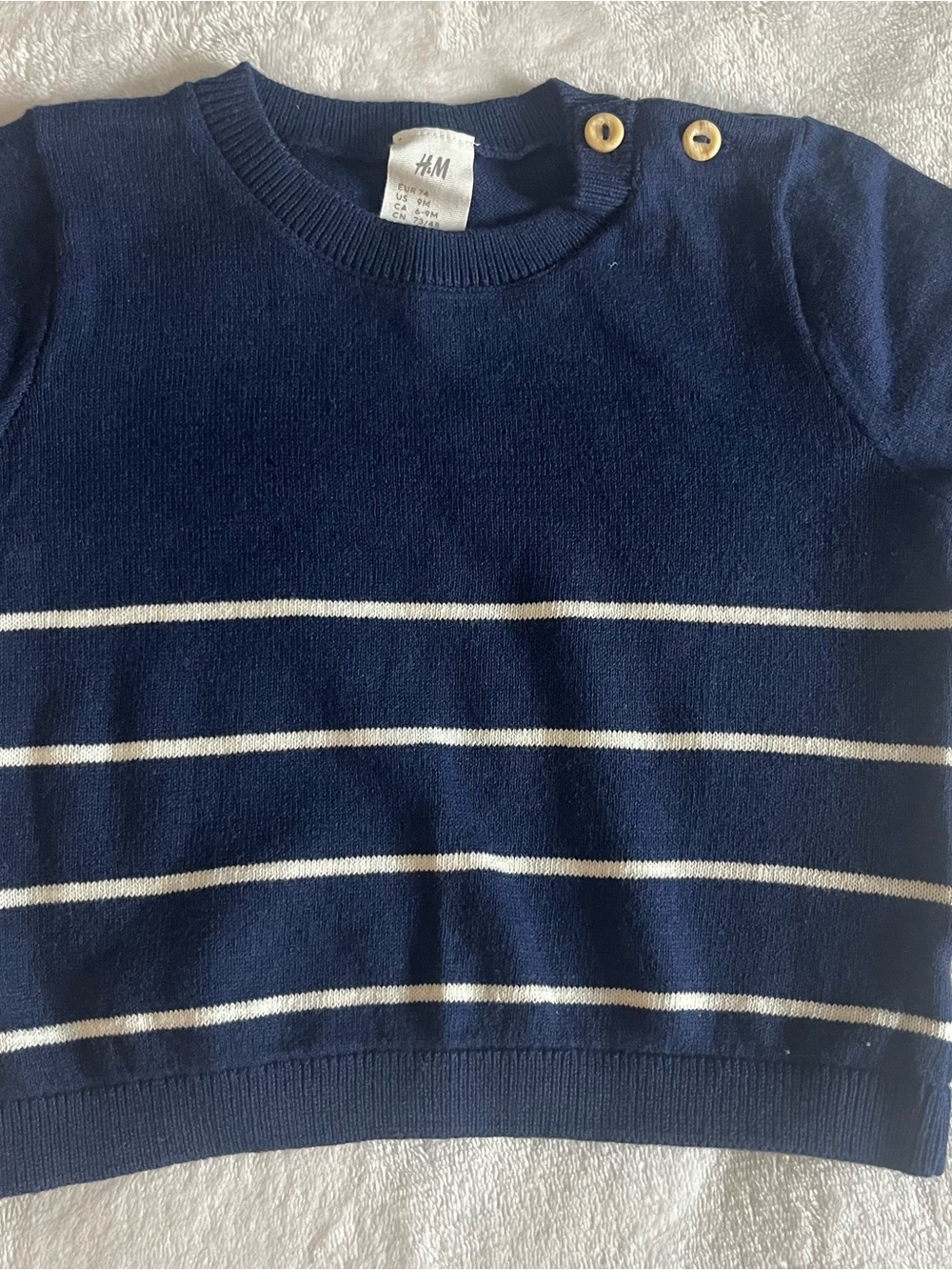 H&M Baby Boy Navy Blue Striped Short Sleeve Knit Polo Sweater Sz 9M